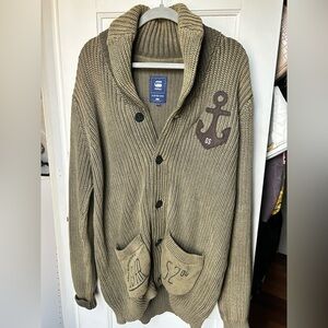 G-Star Men's Khaki Cardigan with Anchor Design